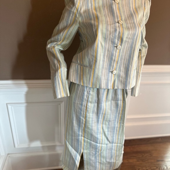 VINTAGE Salvatore Ferragamo 100% Linen Striped Skirt Set Multicolored Sz 10 - Picture 3 of 9